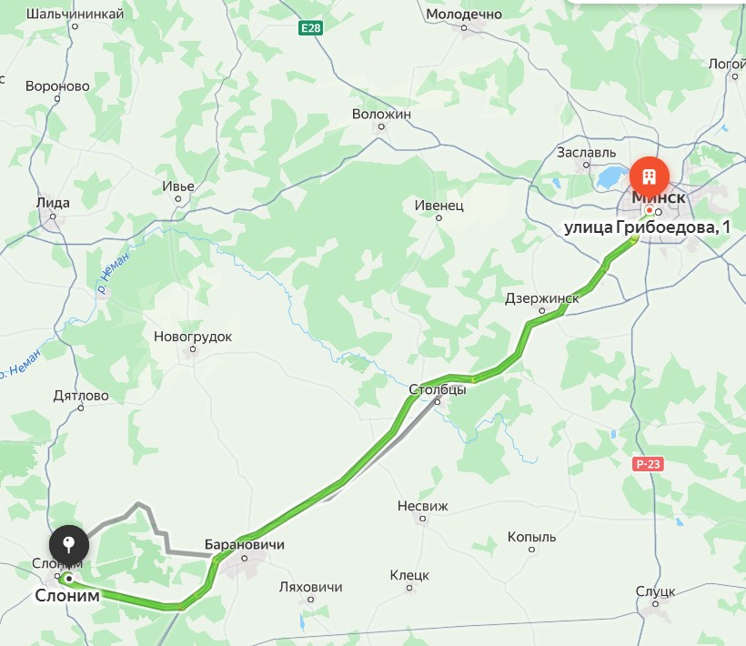 Маршрут около города Слоним